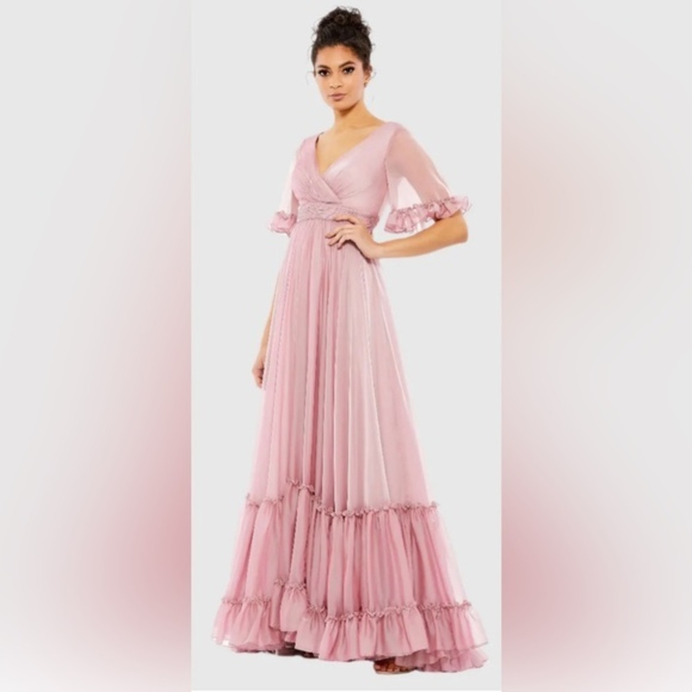 Mac Duggal Blush Pink Ruffled Maxi Dress